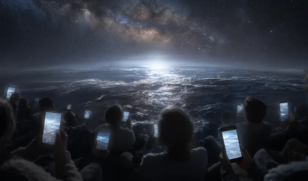 Οπαδοί της επίπεδης γης με φόντο τη γη από το διάστημα.