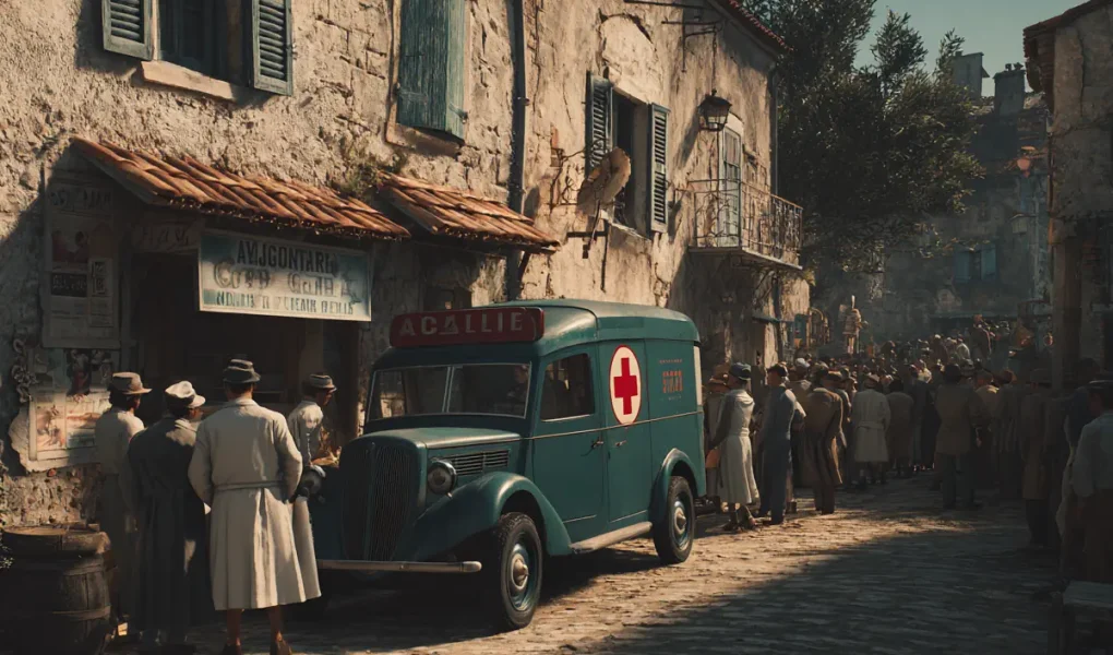 Ανησυχητική σκηνή με χωρικούς του 1951 και φούρνο στην καρδιά του Pont-Saint-Esprit.