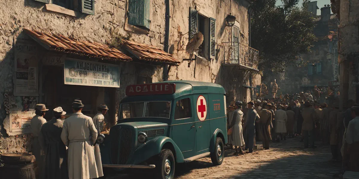 Ανησυχητική σκηνή με χωρικούς του 1951 και φούρνο στην καρδιά του Pont-Saint-Esprit.