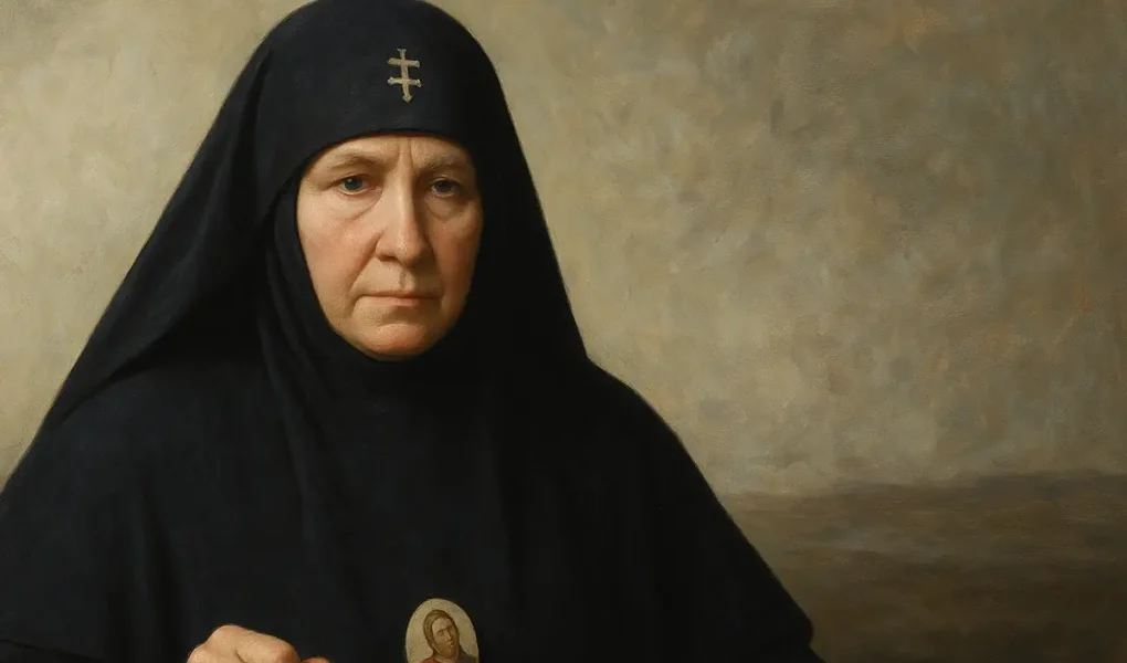 Πορτρέτο της Μαριάμ Σουλακιώτη με μαύρη μοναχική στολή.