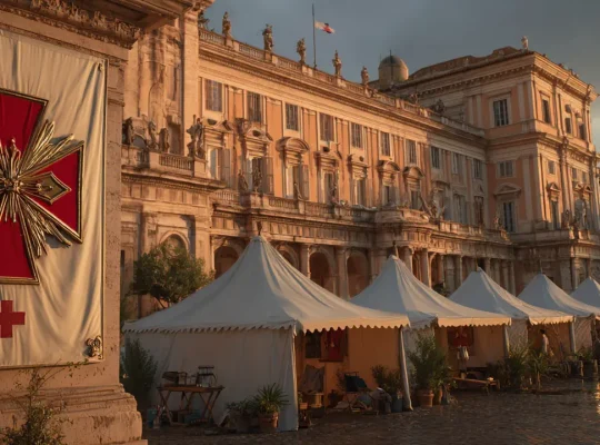 Παλάτι του Τάγματος στη Ρώμη με διαβατήριο scudi γραμματόσημα και ιατρονοσηλευτική σκηνή