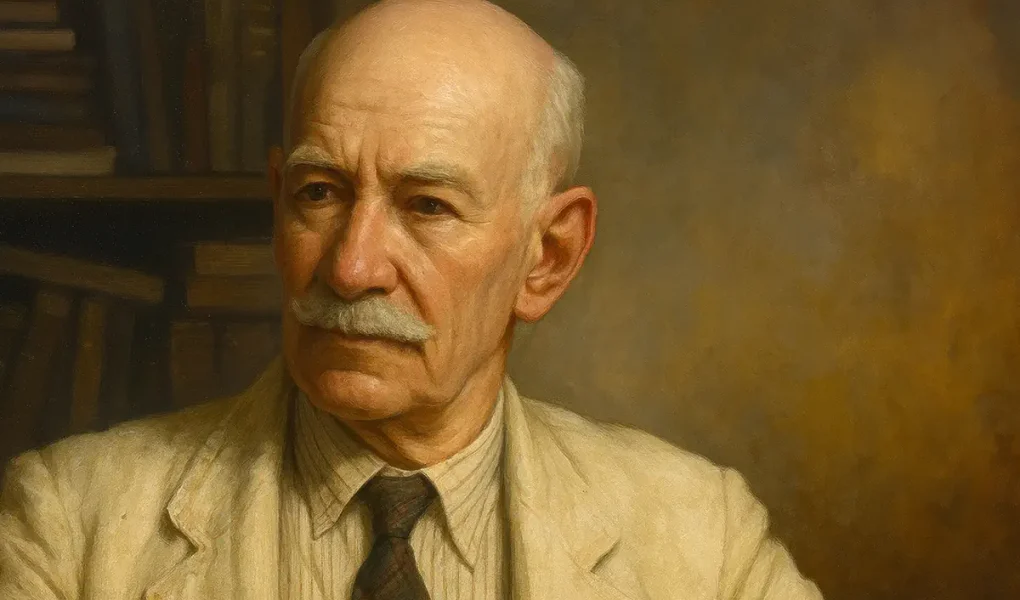 Ζωγραφικό πορτρέτο του Νικόλαου Τσελεμεντέ με φόντο βιβλιοθήκη.