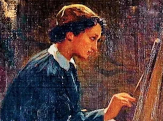 Ελένη Μπούκουρα Αλταμούρα ελαιογραφία αυτοπροσωπογραφία καβαλέτο