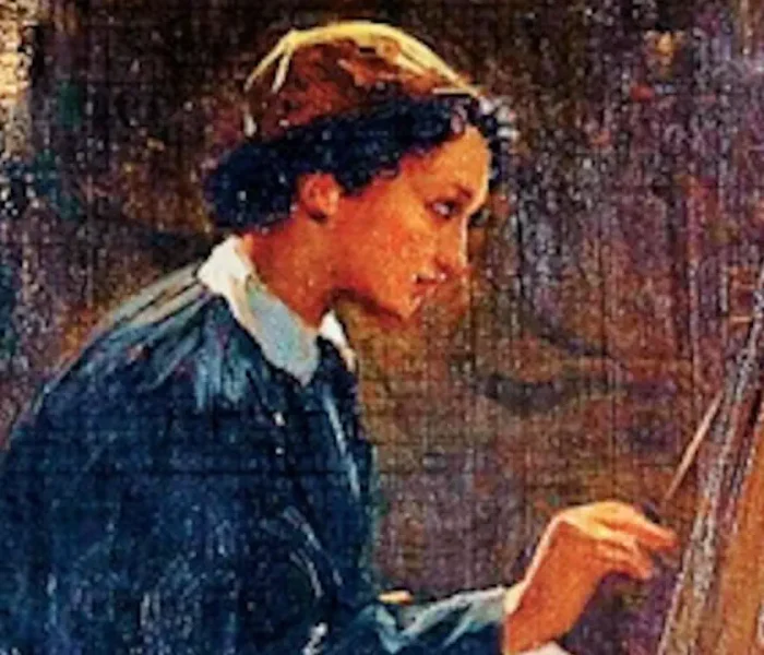 Ελένη Μπούκουρα Αλταμούρα ελαιογραφία αυτοπροσωπογραφία καβαλέτο