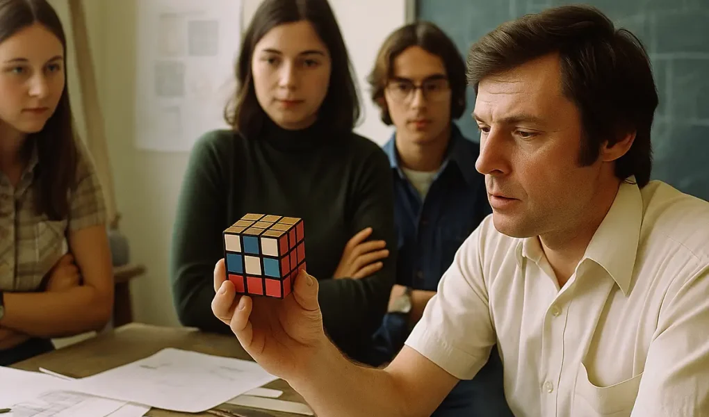 Εργαστήριο αρχιτεκτονικής στη Βουδαπέστη με φοιτητές και πρωτότυπα εκπαιδευτικά εργαλεία, δεκαετία 1970.