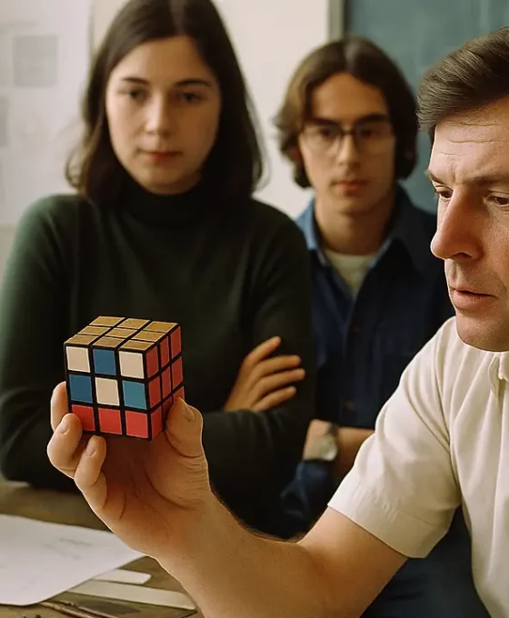 Εργαστήριο αρχιτεκτονικής στη Βουδαπέστη με φοιτητές και πρωτότυπα εκπαιδευτικά εργαλεία, δεκαετία 1970.