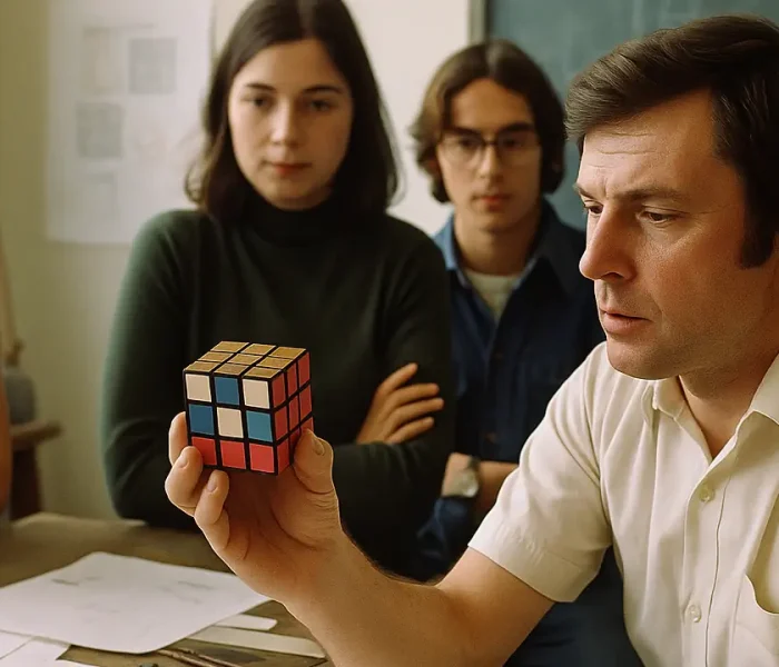 Εργαστήριο αρχιτεκτονικής στη Βουδαπέστη με φοιτητές και πρωτότυπα εκπαιδευτικά εργαλεία, δεκαετία 1970.