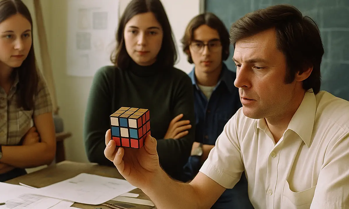 Εργαστήριο αρχιτεκτονικής στη Βουδαπέστη με φοιτητές και πρωτότυπα εκπαιδευτικά εργαλεία, δεκαετία 1970.